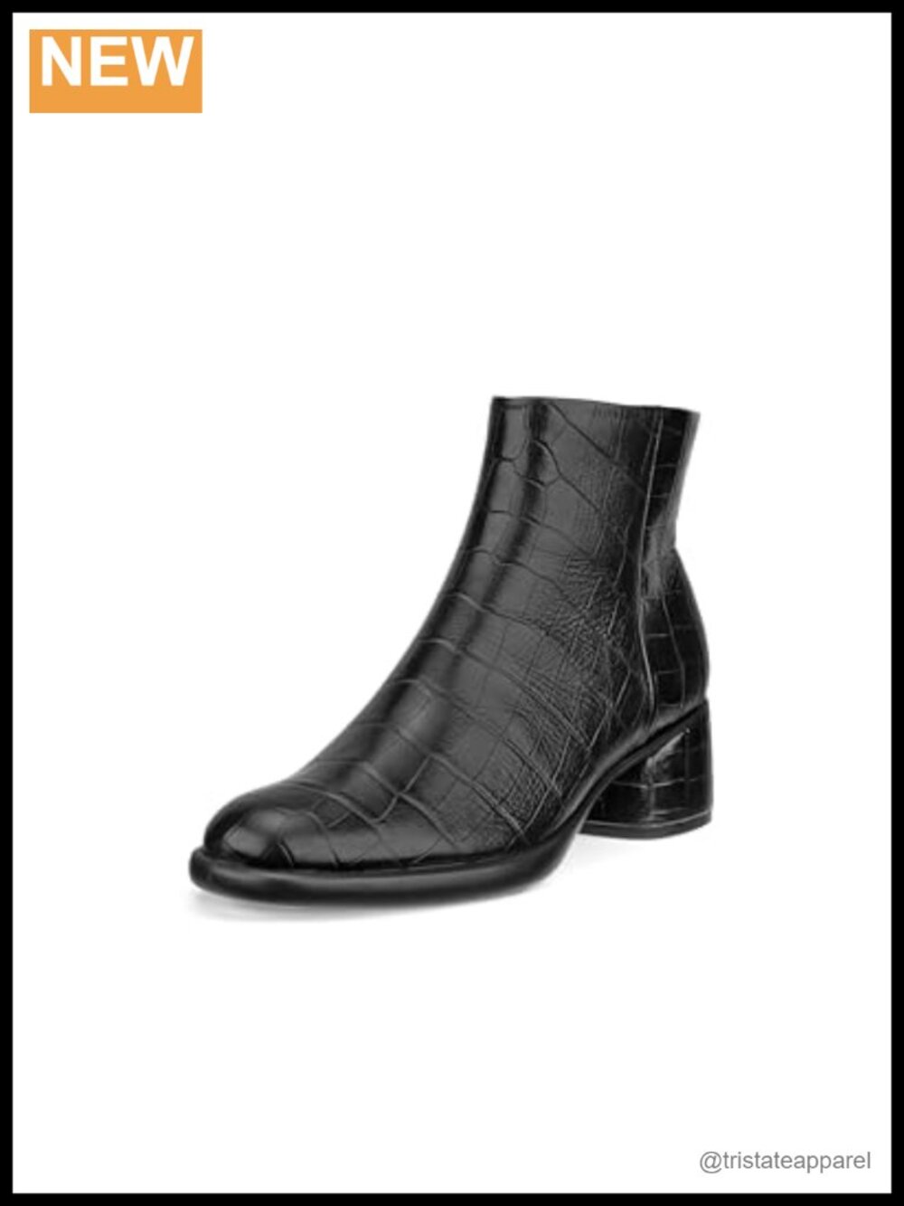 ECCO Women's Leather Ankle Bootie Block Heel Zip